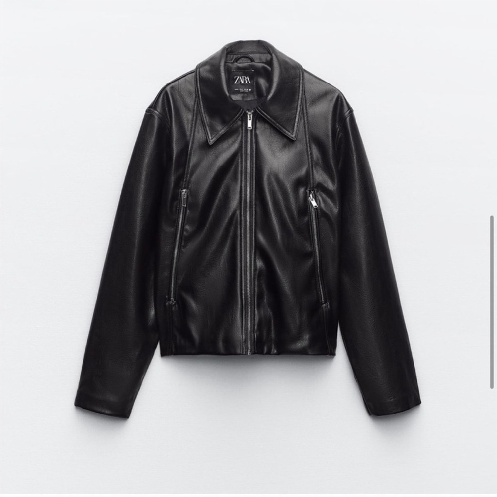 Zara Black Leather Zip-Front Jacket